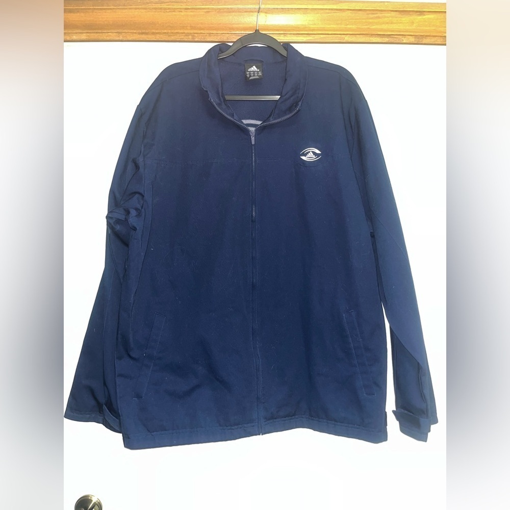 Adidas Canvas Jacket Mens Blue Full Zip Embroidered Football Long Sleeve Size XL